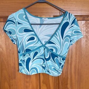 Garage Blue Short Sleeve Wrap Crop Top